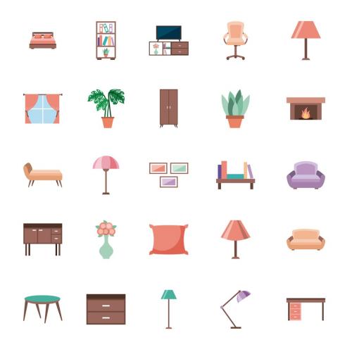 25 Colorful Furniture Icons - 215146637