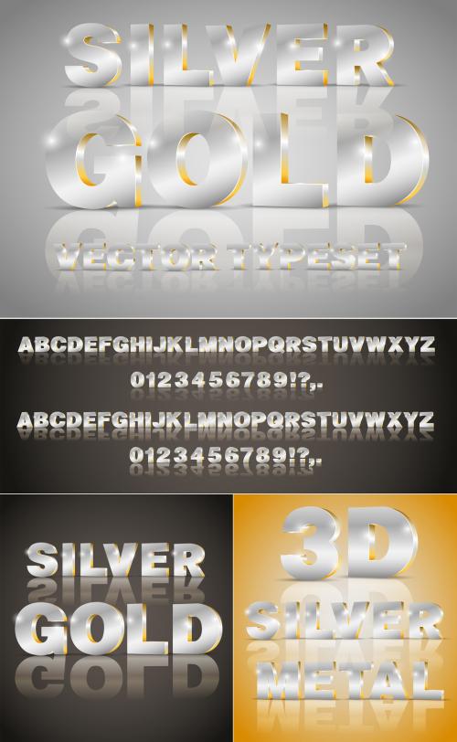 Silver and Gold Accent Metallic 3D Typeset - 215276702