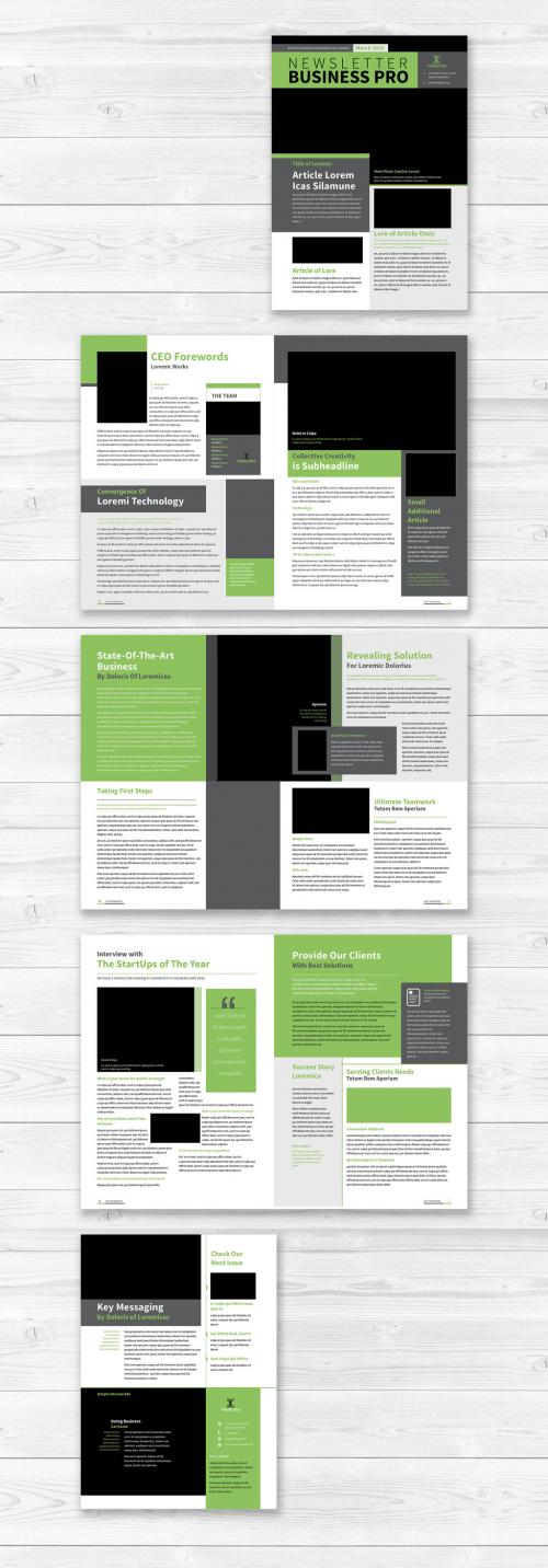 Newsletter Layout with Green Accents - 215835652