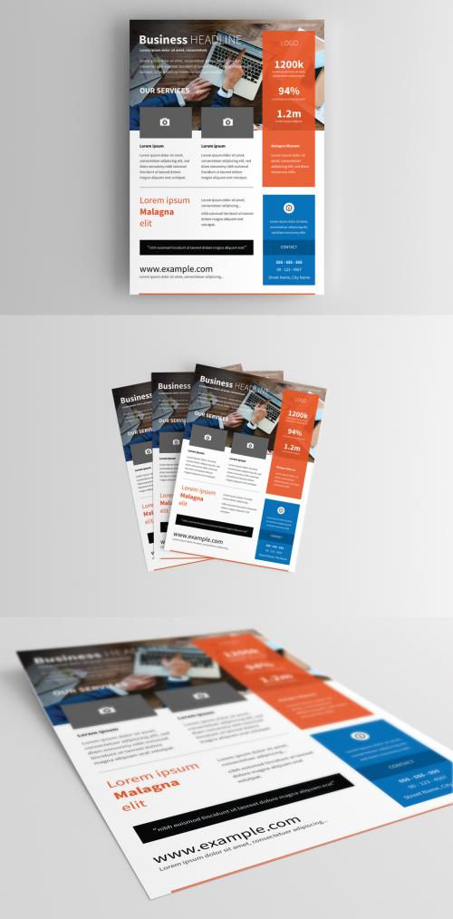 Business Flyer Layout with Orange and Blue Accents - 216333629