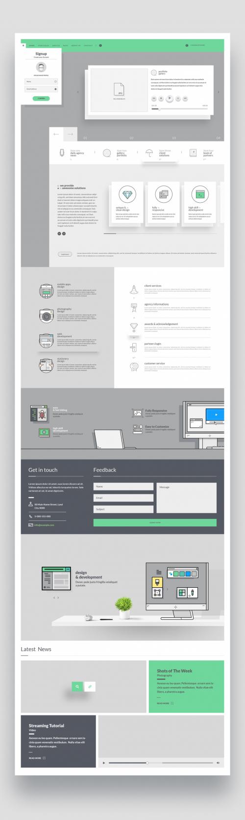 Website Layout with Illustrated Icons - 216877939