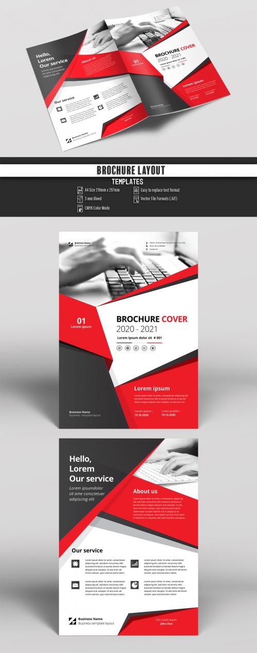 Brochure Layout with Red and Gray Accents - 217007387