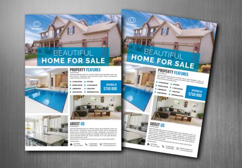 Real Estate Flyer with Blue Accents - 217325594