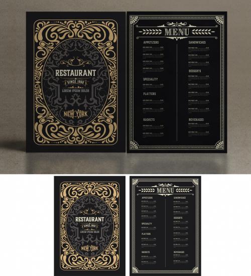 Vintage Restaurant Menu Layout with Ornaments - 217766172