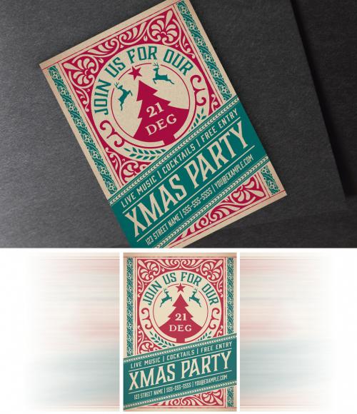 Vintage Christmas Party Flyer Layout - 217766184