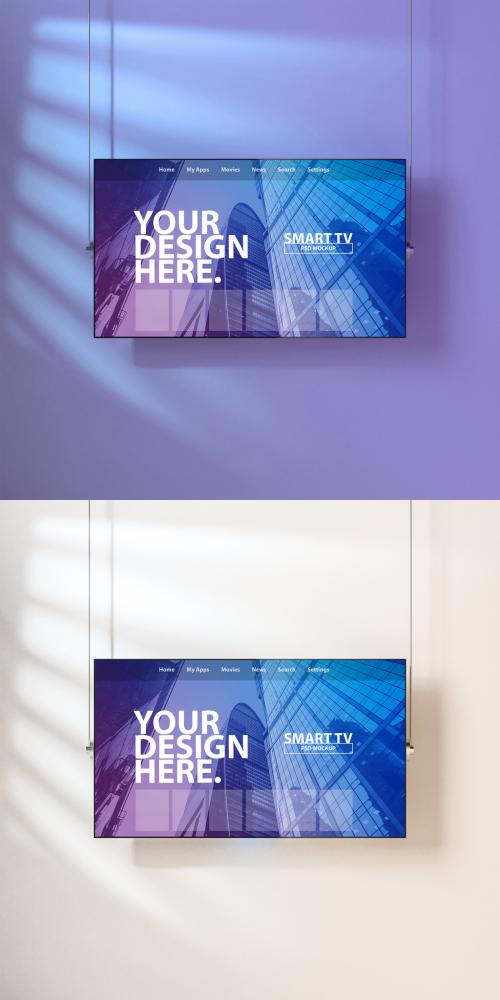 Smart TV Hanging on Wall Mockup - 217790219