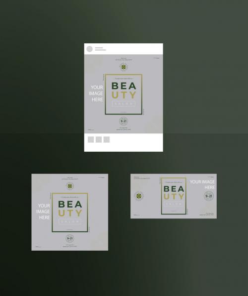 Social Media Feed Layout Set with Green Gradient Element - 217946362