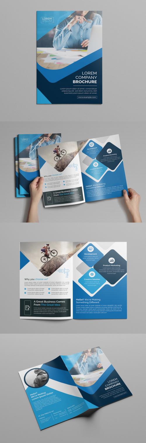 BiFold Brochure Layout with Blue Accents - 218080214