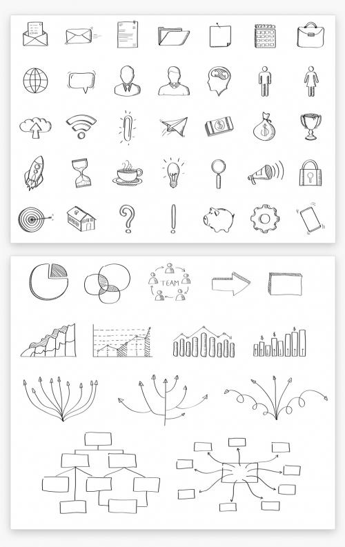 Hand-Drawn Icons and Business Graphs Set - 218249289