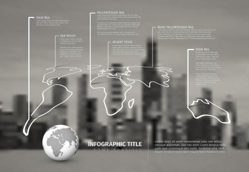 Black and White World Map Infographic Layout - 218371390