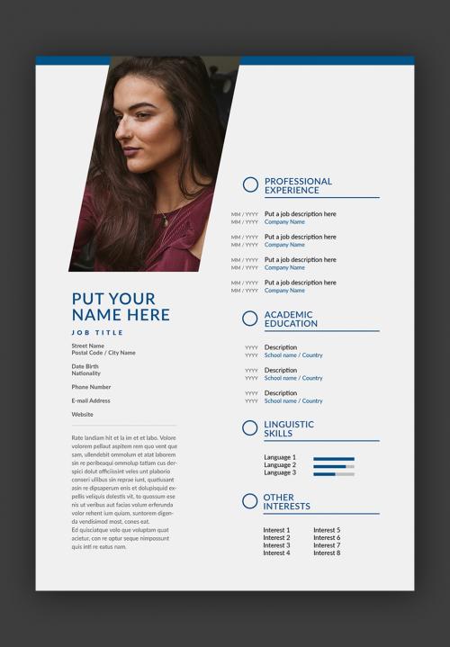 Resume Layout with Gray and Blue Accents - 218839537