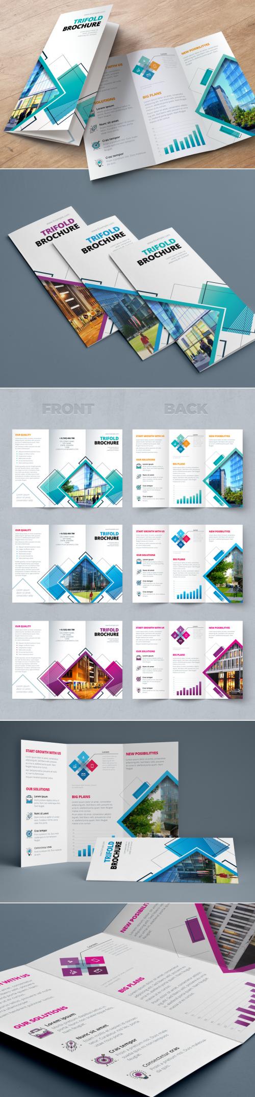 Trifold Brochure Layout with Geometric Elements - 219035952