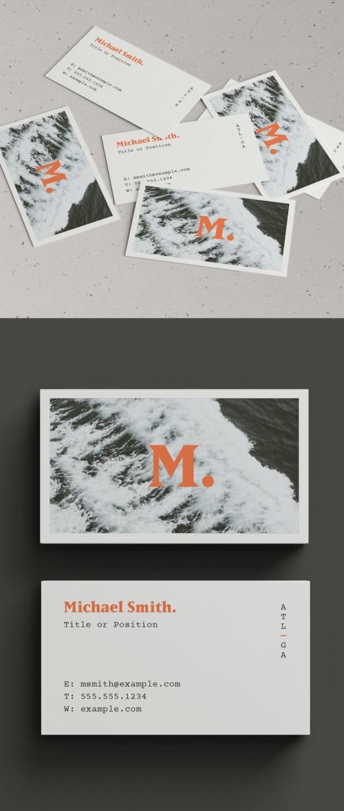 Business Card Layout with Ocean Photo - 219838478