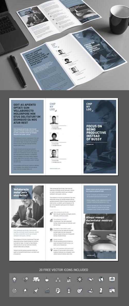 Business Trifold Brochure Layout with Blue Accents - 220013285