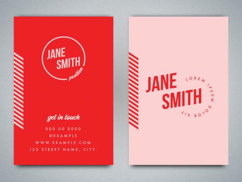 Business Card Layout with Red and Pink Accents - 220434043