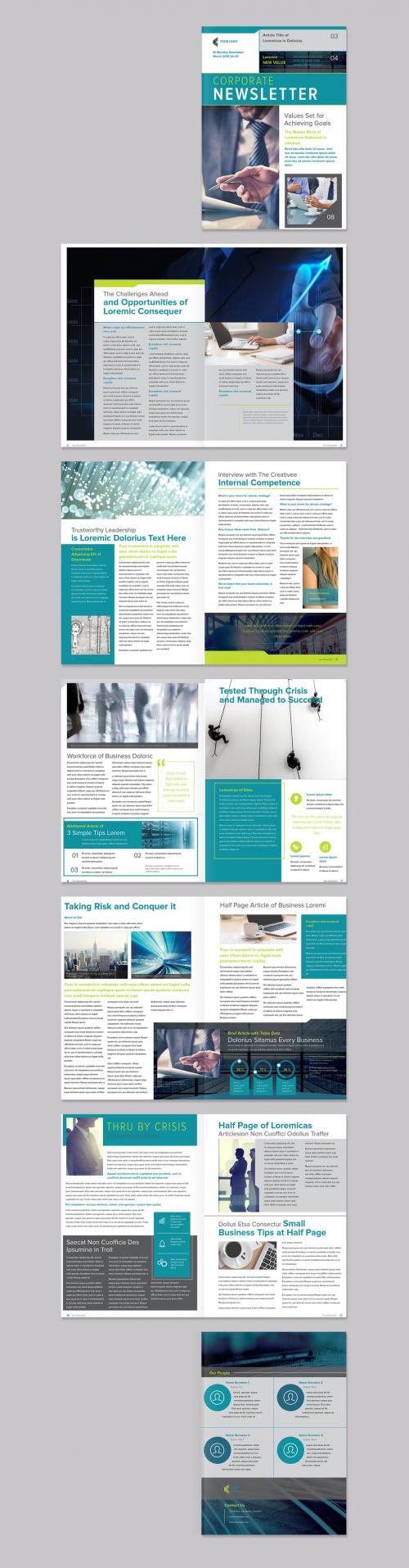 Newsletter Layout with Turquoise Accents - 220996950