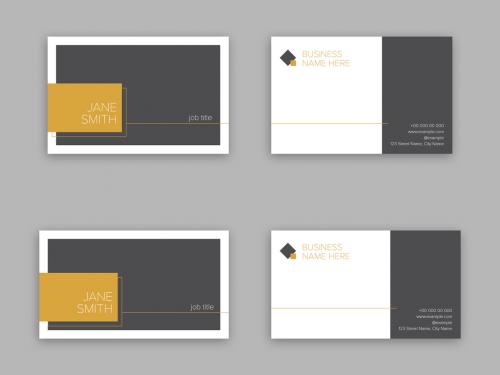 Business Card Layout with Gold Geometric Elements - 221030582