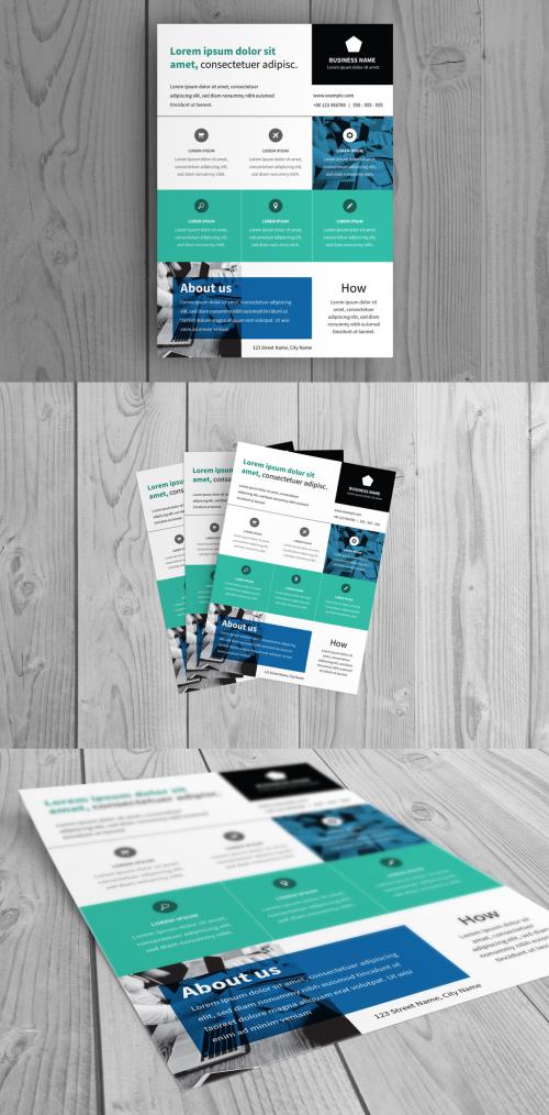 Business Flyer Layout with Blue and Green Accents - 221042469