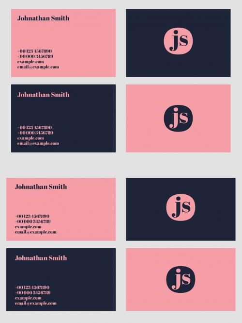 Pink and Navy Blue Business Card Layout - 221853814