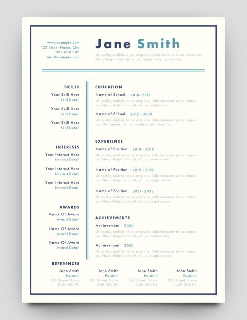 Cream Resume Layout with Blue Accents - 221864500