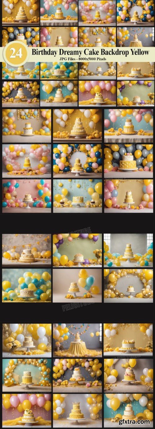 Birthday Dreamy Cake Backdrop Yellow