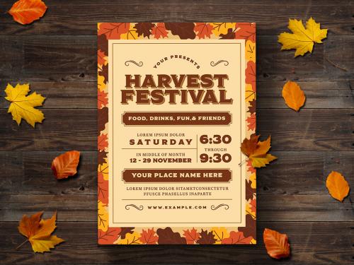 Fall Festival Flyer Layout with Leaf Illustrations - 221868549