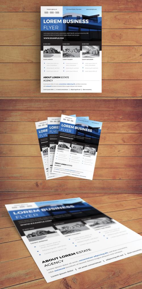 Real Estate Business Flyer Layout with Blue Accents - 222170760