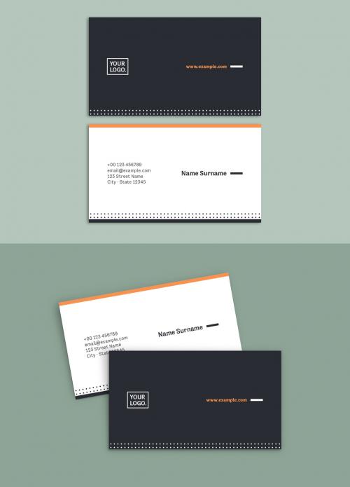 Business Card Layout with Orange Accents - 222543339