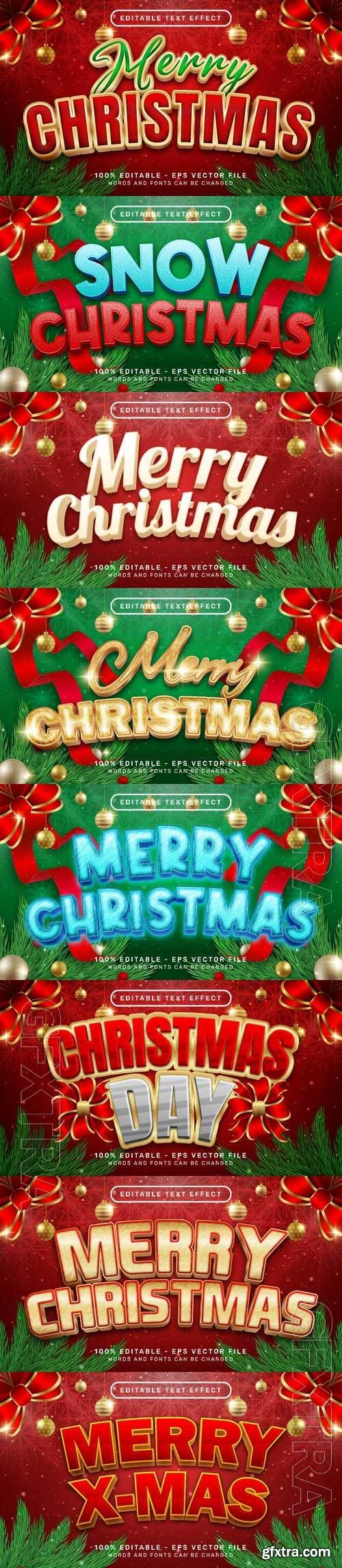 Vector merry christmas 3d text effect and editable text effect