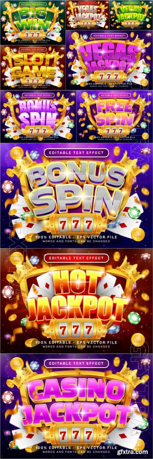 Vector editable text effect vegas jackpot casino 3d style concept