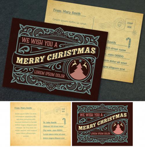 Christmas Postcard Layout with Ornamental Elements - 223065514