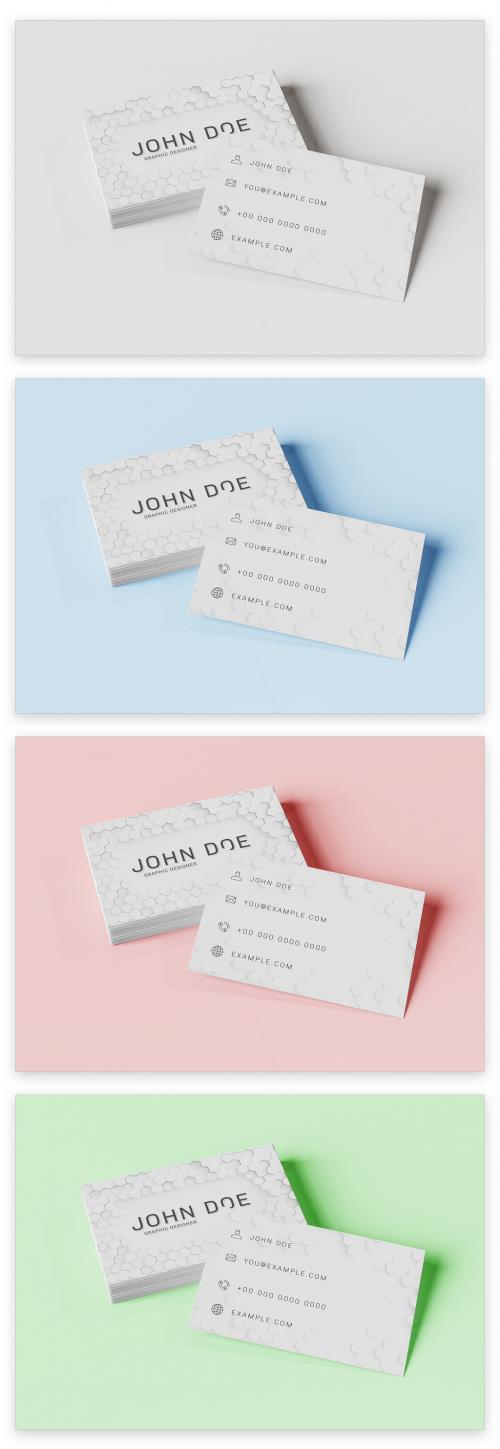 Stack of Business Cards on Colored Desk Mockup  - 223233028