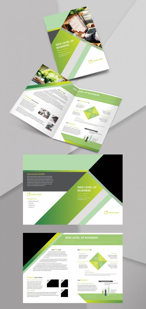 Bifold Brochure Layout with Green Accents - 223429975