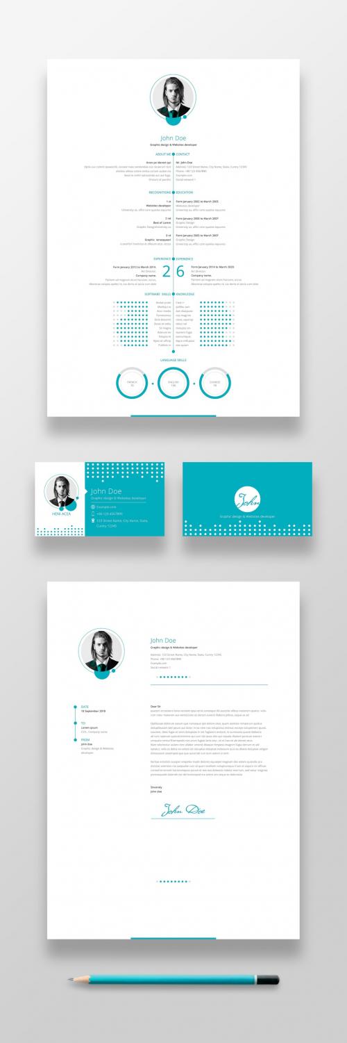 Blue Resume, Cover Letter, and Business Card Layout - 223748503