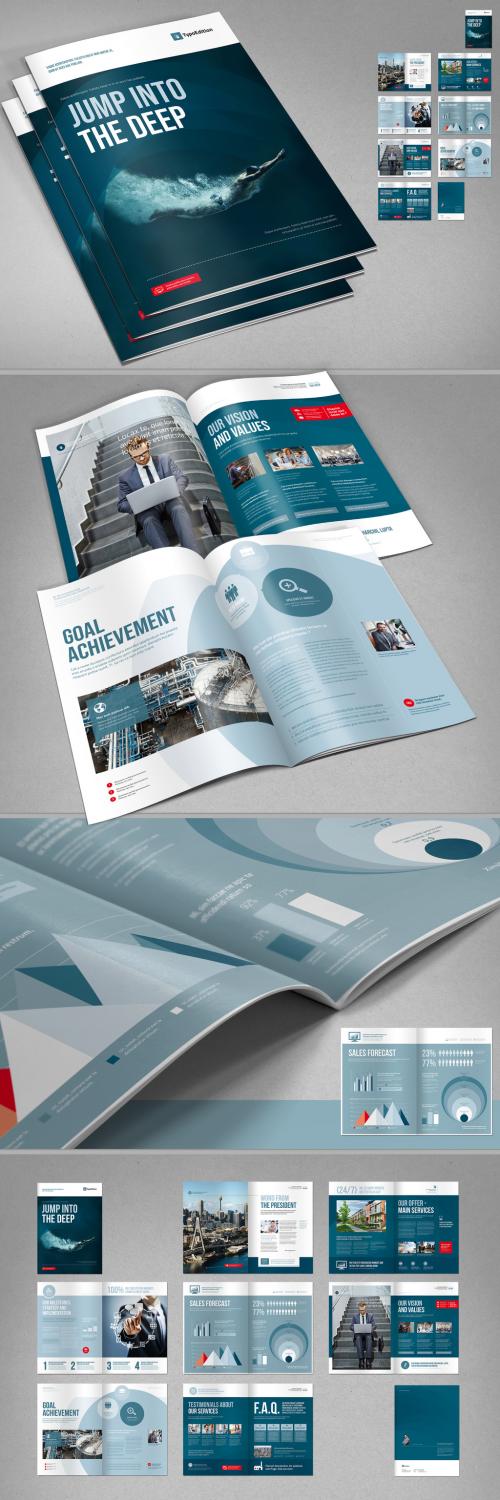 Corporate Brochure Layout with Blue Accents - 224241382