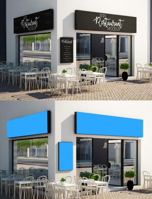 Two Signs and Blackboard Outside Café Mockup - 224419696