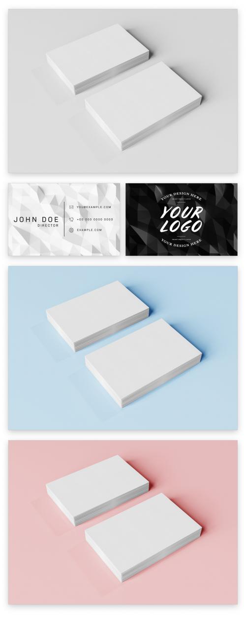 2 Stacks of Business Cards on White Desk Mockup  - 224435721