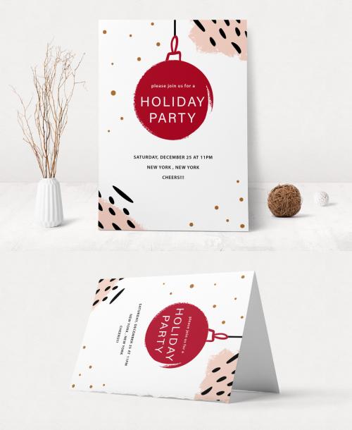 Holiday Event Invitation Layout with Ornament Illustration - 224606750