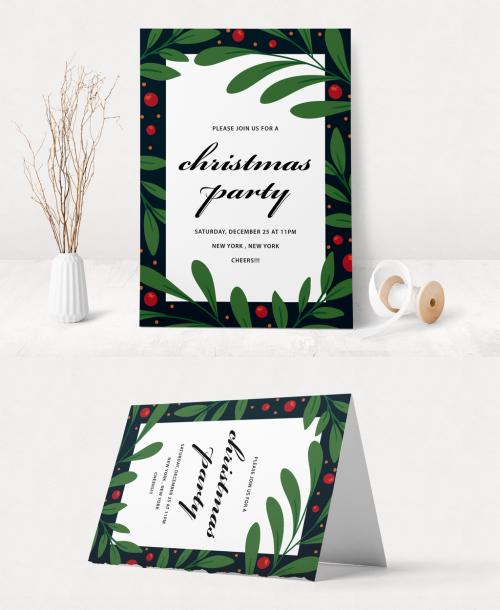 Holiday Event Invitation Layout with Holly Border - 224606787