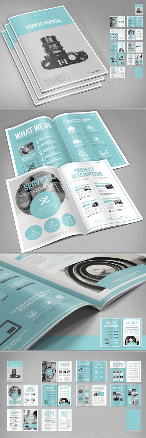 Business Proposal Layout with Blue Accents - 224619279