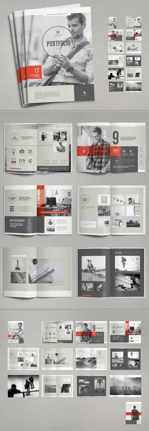 Portfolio Layout with Red and Gray Accents - 224619282