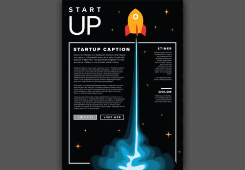 Flyer Layout with Rocket Illustration - 225557645
