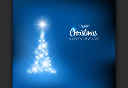 Blue Christmas Banner Layout with Tree Illustration - 225557661
