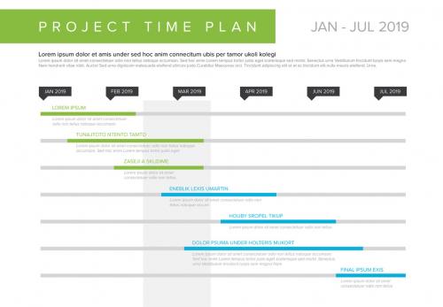 Project Timeline Layout with Blue and Green Accents - 225557864