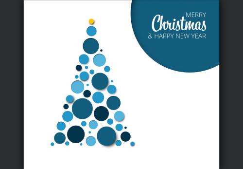 Christmas e-Card Layout with Blue Tree Illustration - 225557882