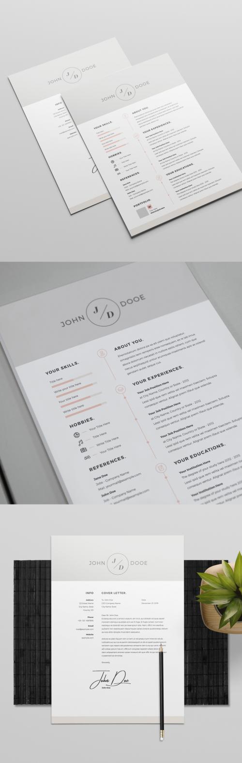 Resume Layout Set with Gray Header and Footer - 225937130