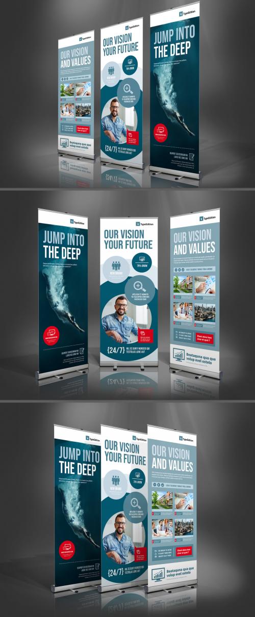 Blue and White Banner Advertisement Layout with Red Accents - 226108750