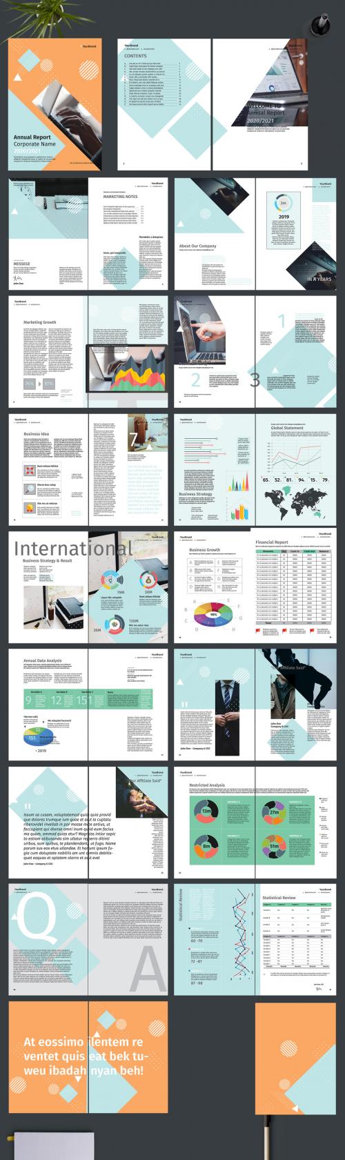 Annual Report Layout With Geometric Background - 226571421