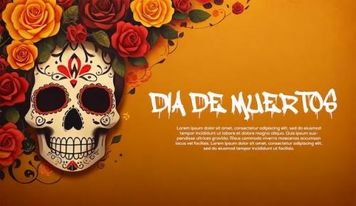 Dia De Muertos Skull Flower Costumes Background Banner Design