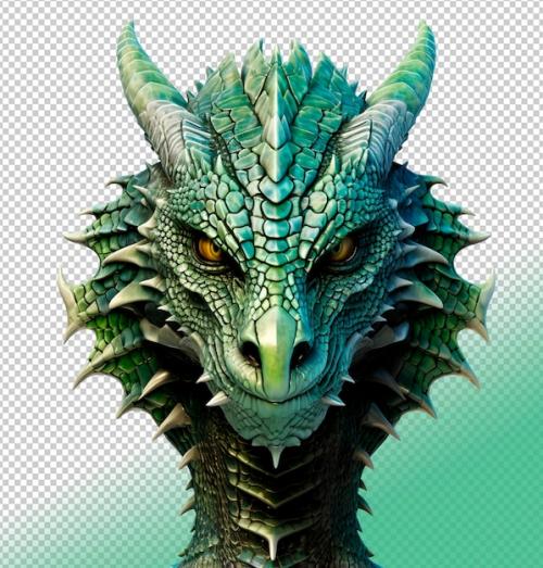 Psd Green Dragon Head On A Transparent Background